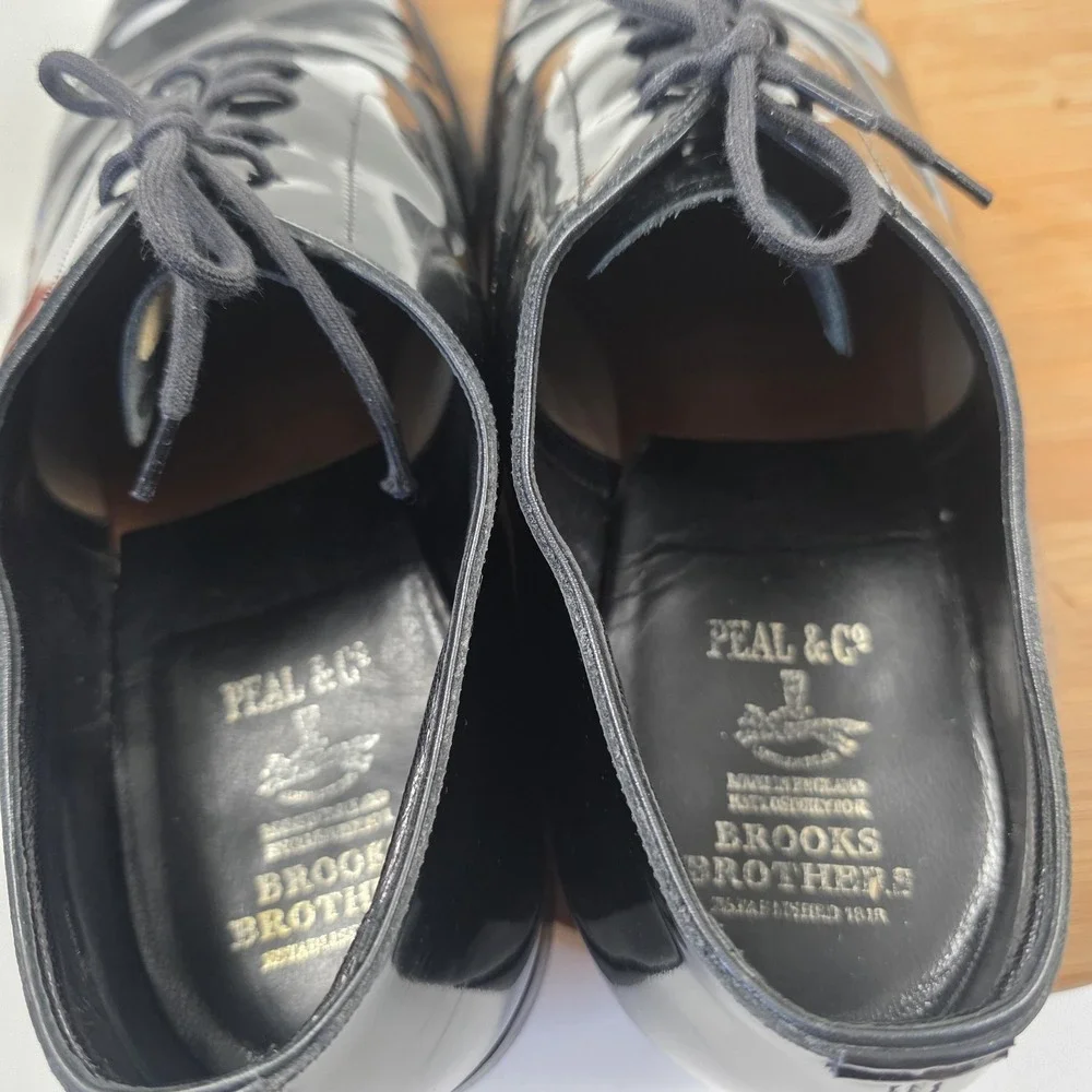 Brooks Brothers Peal & Co Shoes Mens Size 11.5 D Black Patent Oxford Dress